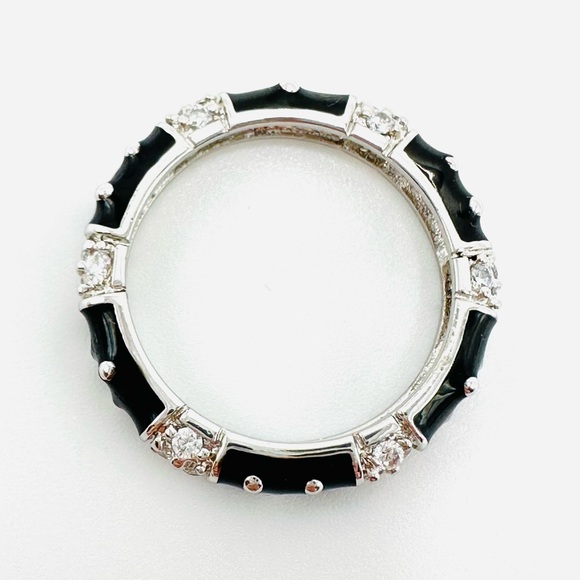 JOSEPH ESPOSITO Sterling Silver Black Enamel CZ Diamonique Stackable Ring Size 7 - Picture 2 of 8
